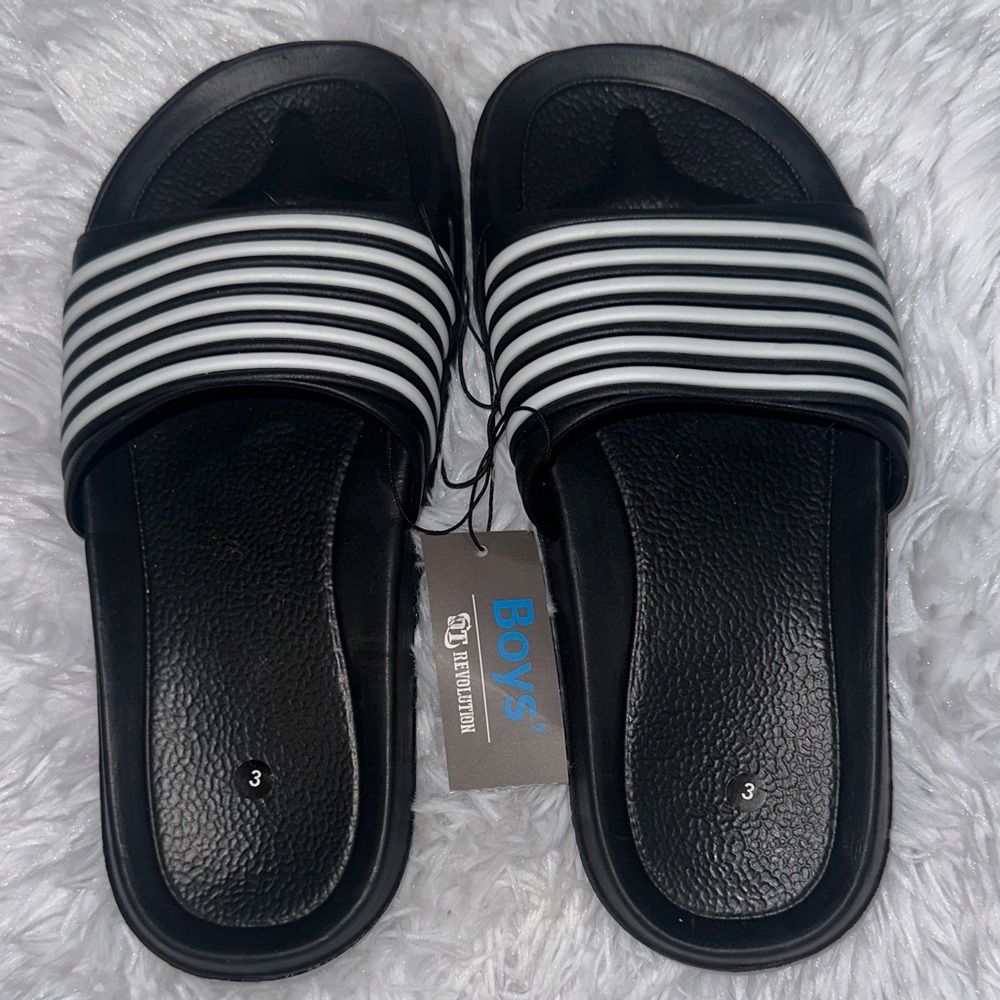 Revolution Black Slides with White Stripes